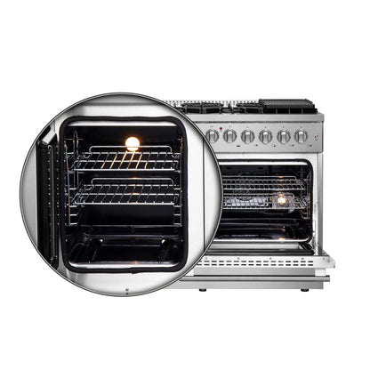 FORNO Galiano 48-Inch French Door Dual Fuel Range All Stainless Steel, 8 Sealed Burners, 107,000 BTU, Griddle, 6.58 cu.ft. Double Ovens FORNO