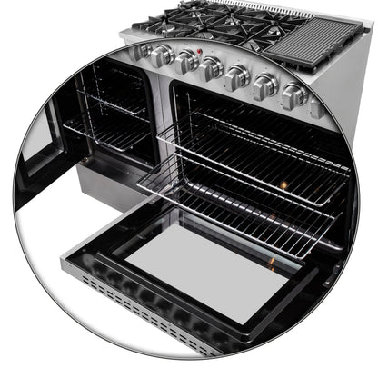 FORNO Galiano 48-Inch French Door Dual Fuel Range All Stainless Steel, 8 Sealed Burners, 107,000 BTU, Griddle, 6.58 cu.ft. Double Ovens FORNO