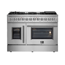 FORNO Galiano 48-Inch French Door Dual Fuel Range All Stainless Steel, 8 Sealed Burners, 107,000 BTU, Griddle, 6.58 cu.ft. Double Ovens FORNO