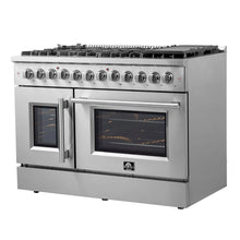 FORNO Galiano 48-Inch French Door Dual Fuel Range All Stainless Steel, 8 Sealed Burners, 107,000 BTU, Griddle, 6.58 cu.ft. Double Ovens FORNO