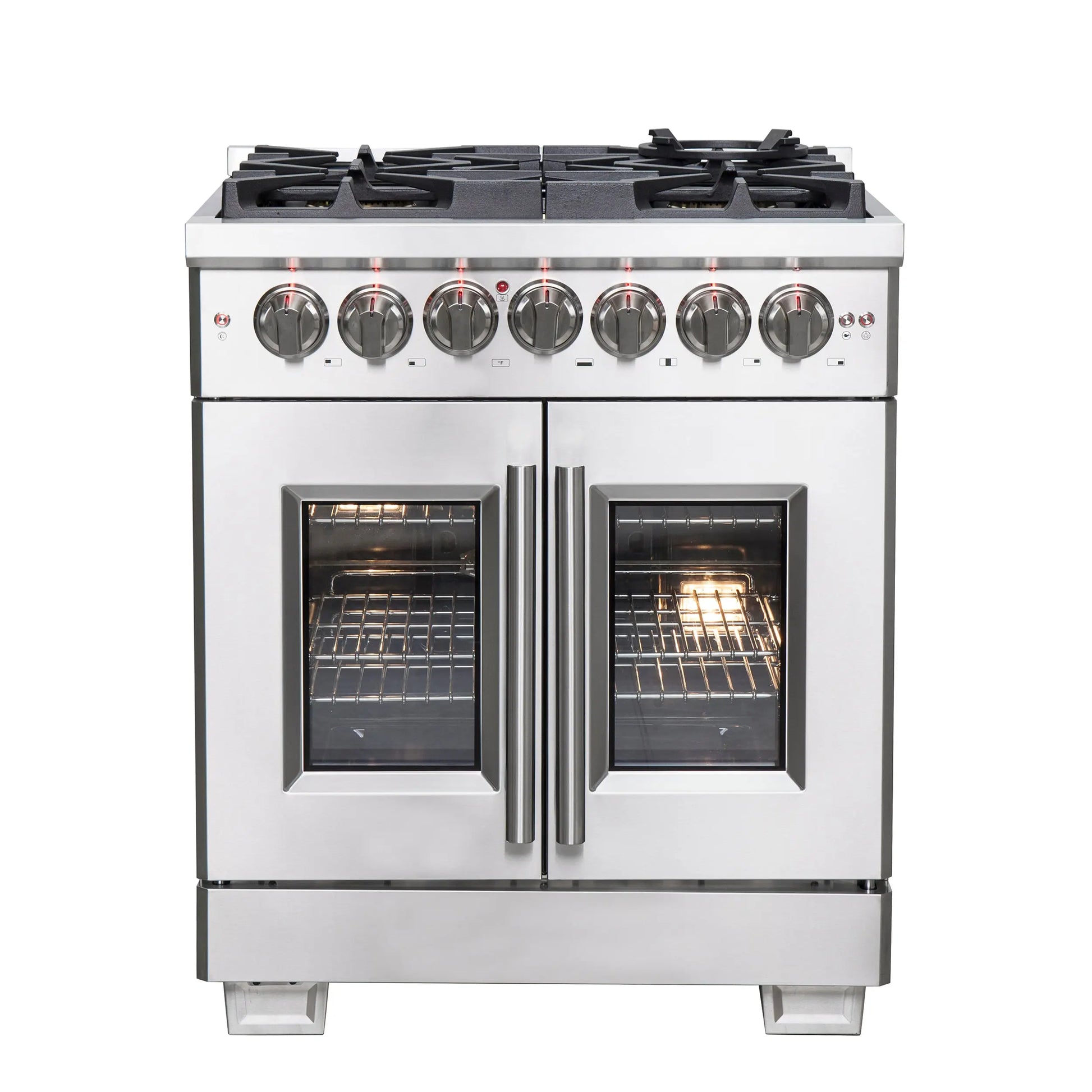 Forno Capriasca 30-Inch Freestanding French Door Dual Fuel Range, 4 Burners, True Convection Oven FORNO