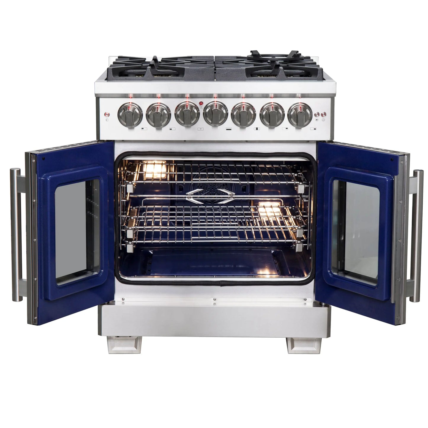 Forno Capriasca 30-Inch Freestanding French Door Dual Fuel Range, 4 Burners, True Convection Oven FORNO
