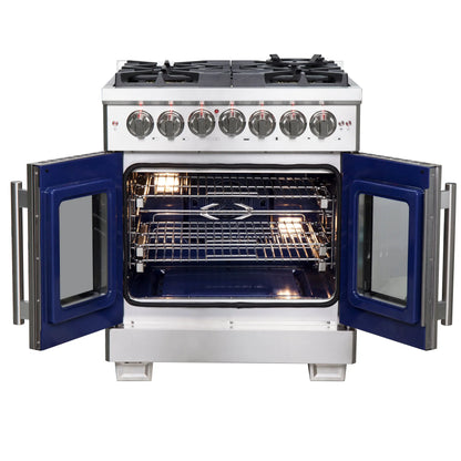 Forno Capriasca 30-Inch Freestanding French Door Dual Fuel Range, 4 Burners, True Convection Oven FORNO