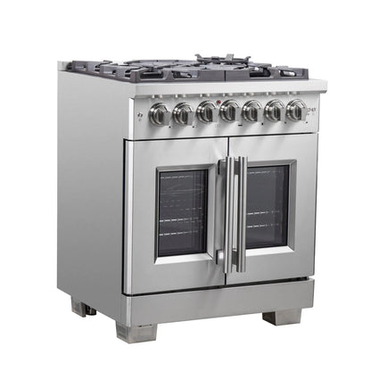 Forno Capriasca 30-Inch Freestanding French Door Dual Fuel Range, 4 Burners, True Convection Oven FORNO
