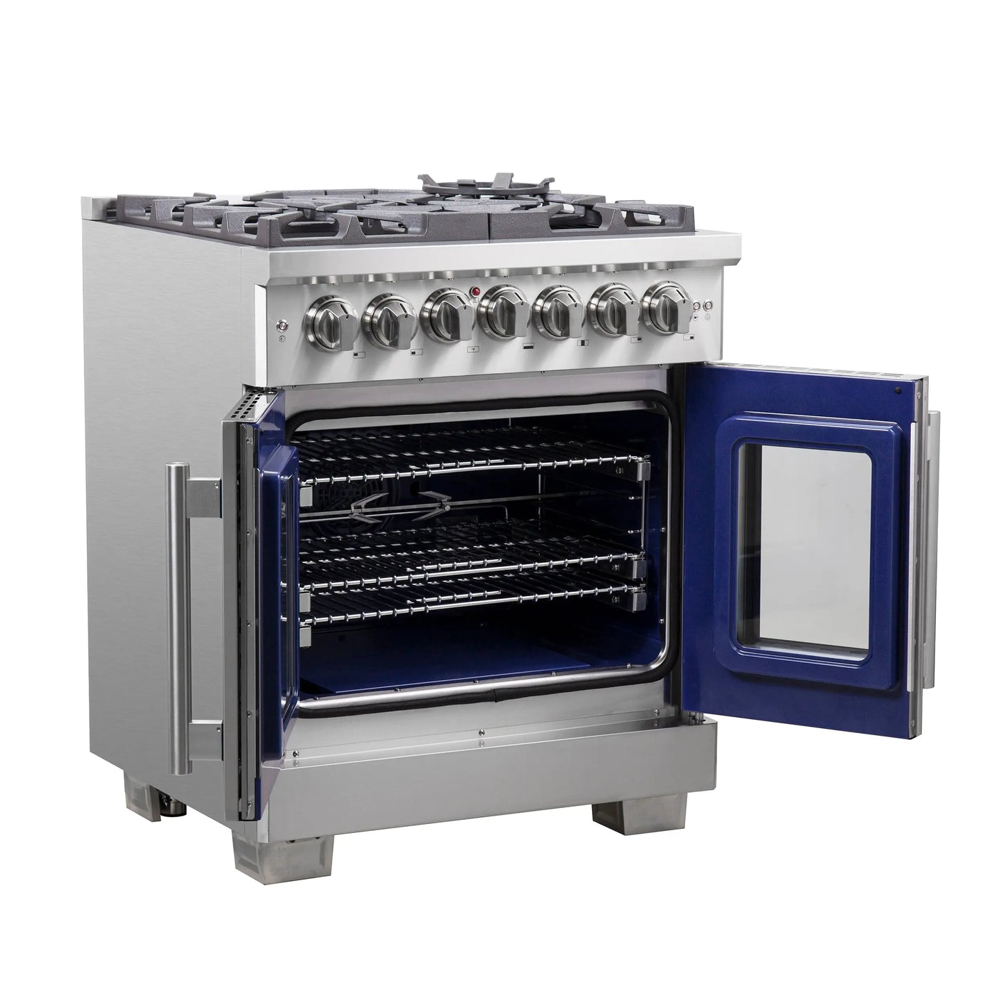 Forno Capriasca 30-Inch Freestanding French Door Dual Fuel Range, 4 Burners, True Convection Oven FORNO