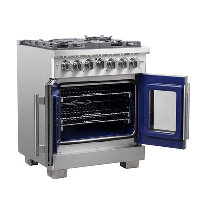Forno Capriasca 30-Inch Freestanding French Door Dual Fuel Range, 4 Burners, True Convection Oven FORNO