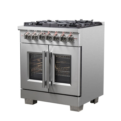 Forno Capriasca 30-Inch Freestanding French Door Dual Fuel Range, 4 Burners, True Convection Oven FORNO