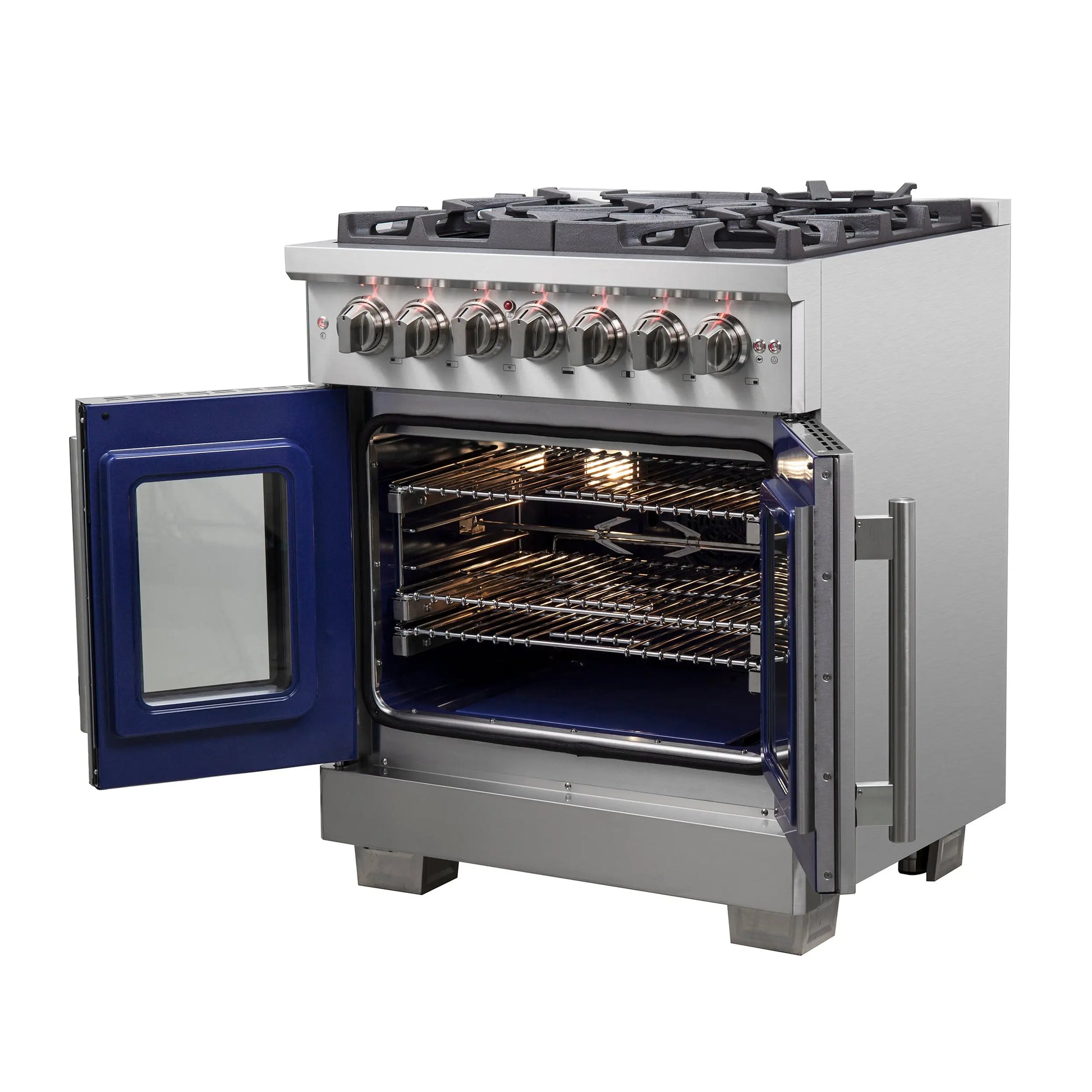 Forno Capriasca 30-Inch Freestanding French Door Dual Fuel Range, 4 Burners, True Convection Oven FORNO