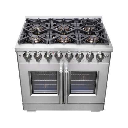 Forno Capriasca 36-Inch Freestanding French Door Dual Fuel Range, 6 Burners, True Convection Oven FORNO