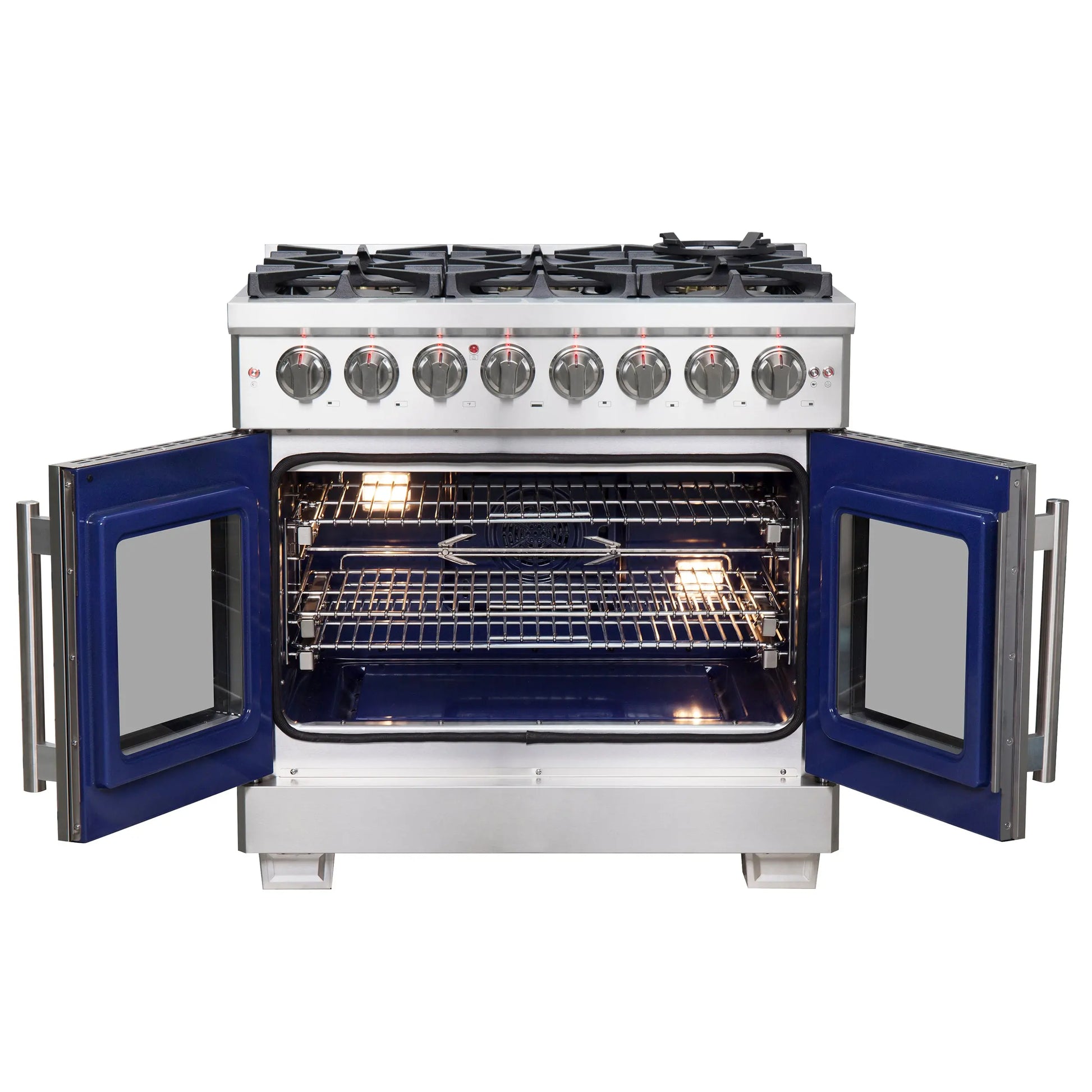 Forno Capriasca 36-Inch Freestanding French Door Dual Fuel Range, 6 Burners, True Convection Oven FORNO