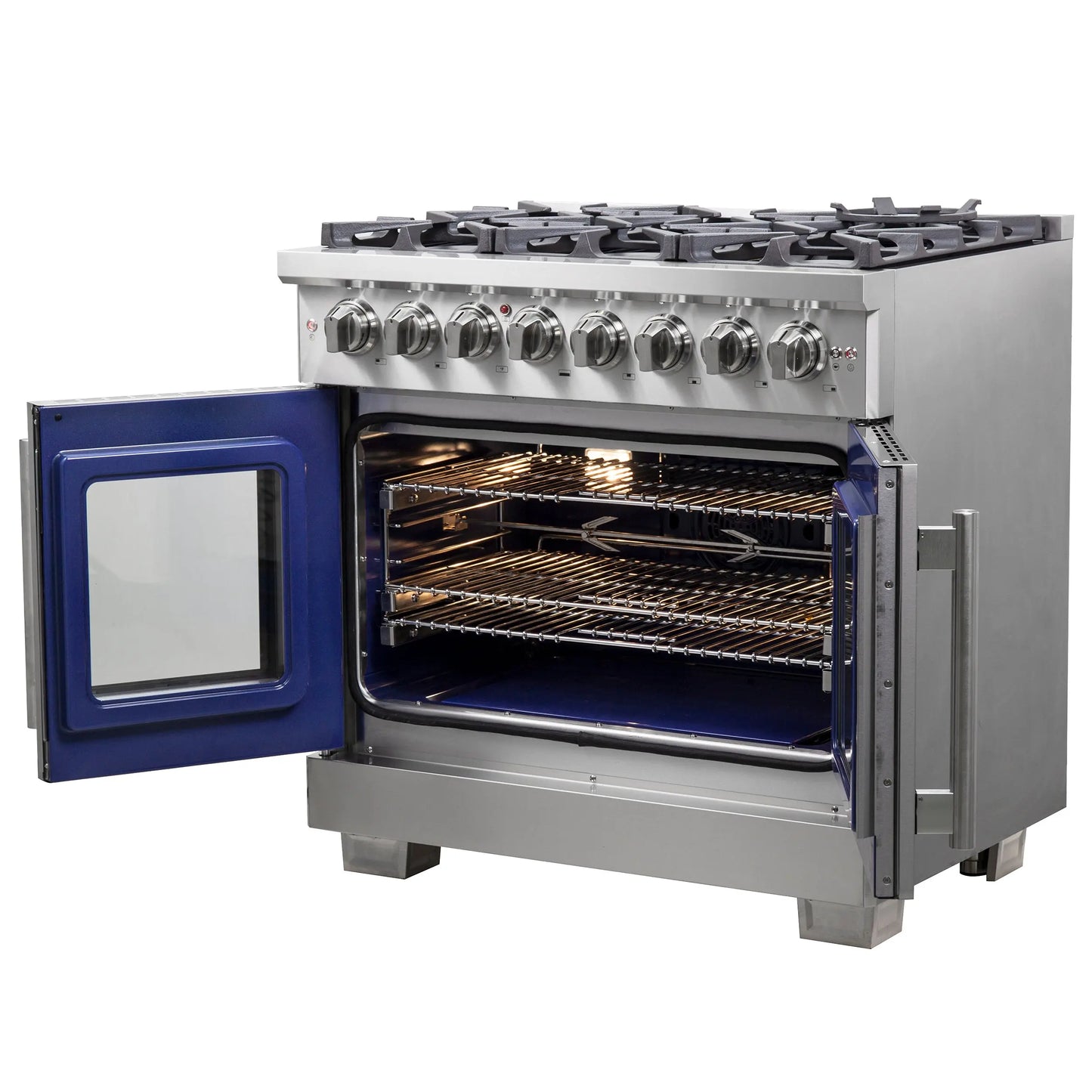 Forno Capriasca 36-Inch Freestanding French Door Dual Fuel Range, 6 Burners, True Convection Oven FORNO
