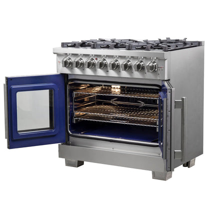 Forno Capriasca 36-Inch Freestanding French Door Dual Fuel Range, 6 Burners, True Convection Oven FORNO