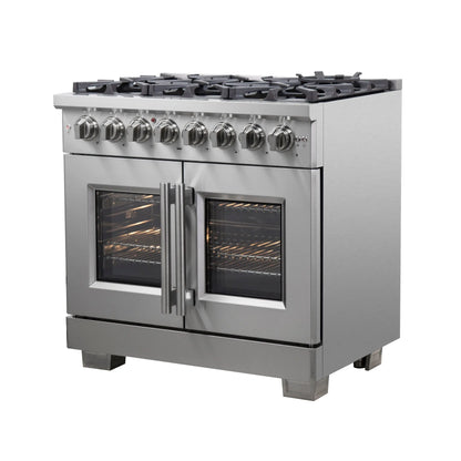 Forno Capriasca 36-Inch Freestanding French Door Dual Fuel Range, 6 Burners, True Convection Oven FORNO