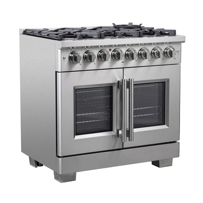 Forno Capriasca 36-Inch Freestanding French Door Dual Fuel Range, 6 Burners, True Convection Oven FORNO