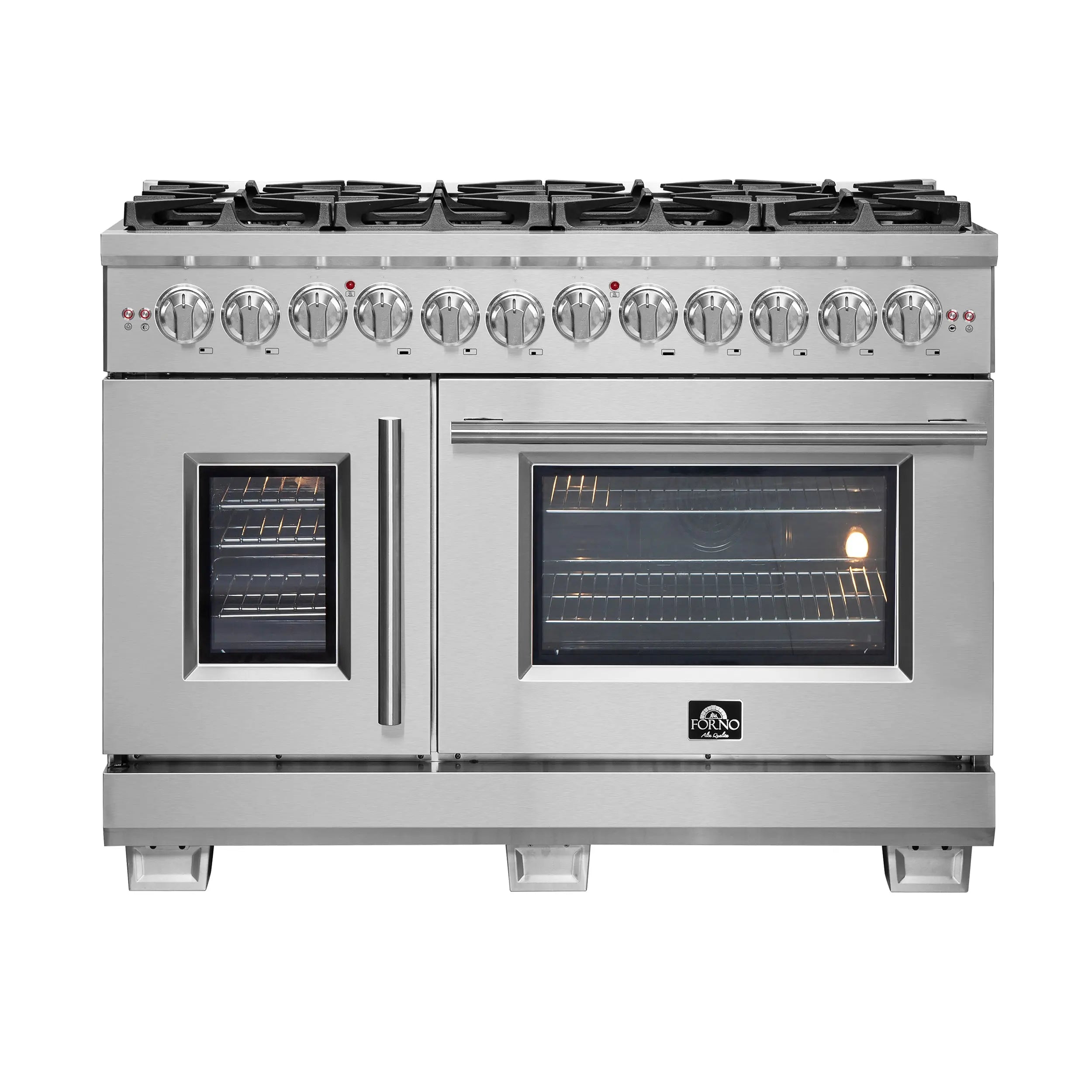 Forno Capriasca 48-Inch Freestanding French Door Dual Fuel Range, 8 Burners, True Convection Oven FORNO