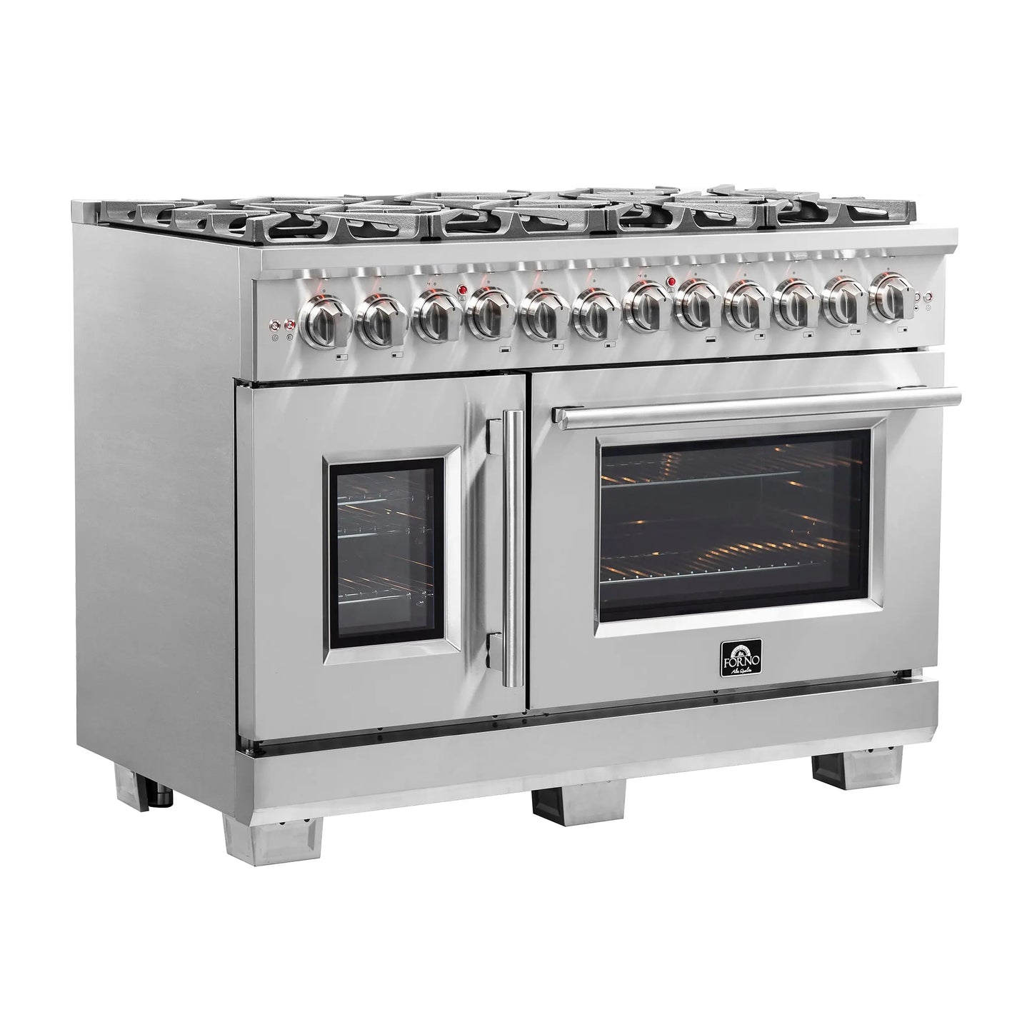 Forno Capriasca 48-Inch Freestanding French Door Dual Fuel Range, 8 Burners, True Convection Oven FORNO