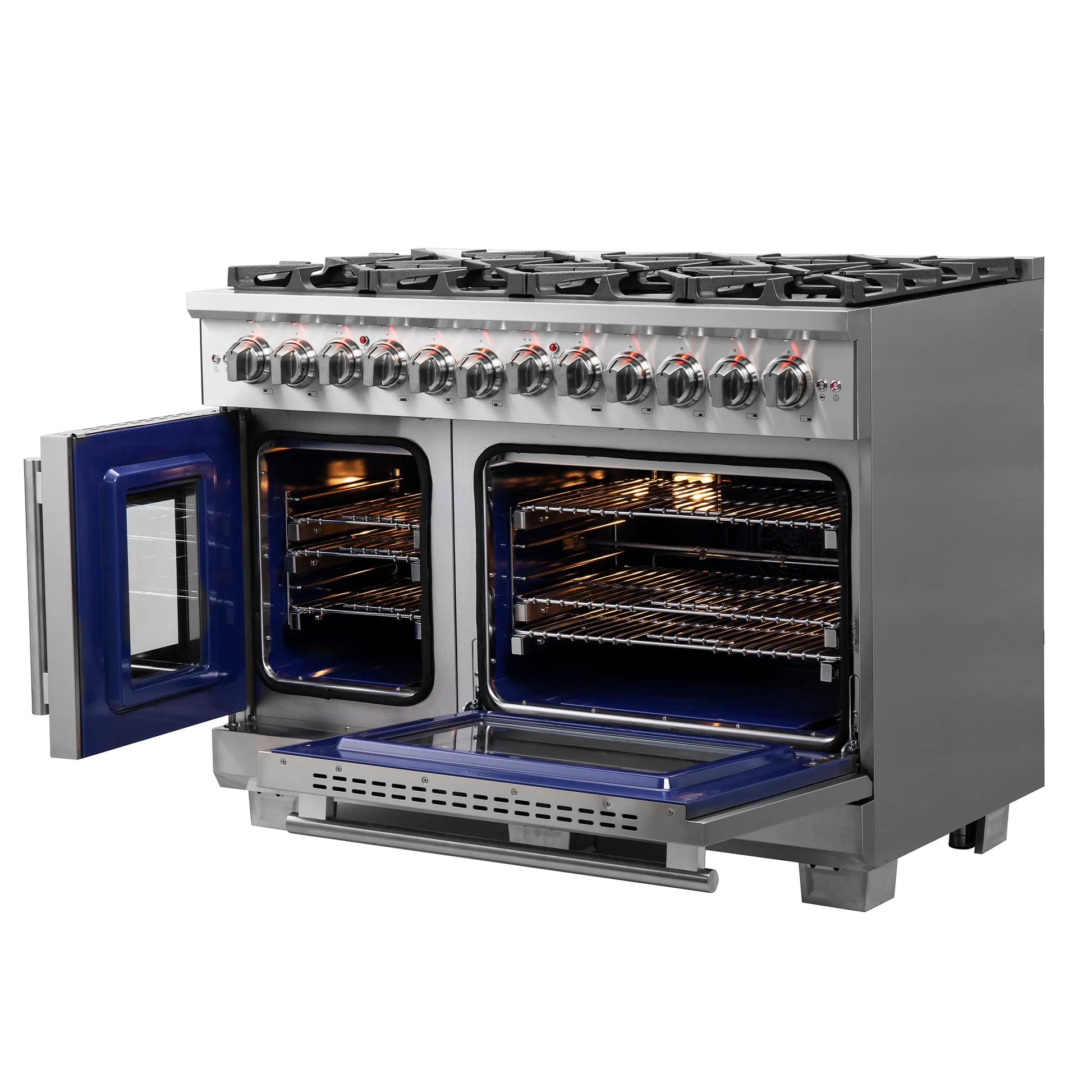 Forno Capriasca 48-Inch Freestanding French Door Dual Fuel Range, 8 Burners, True Convection Oven FORNO