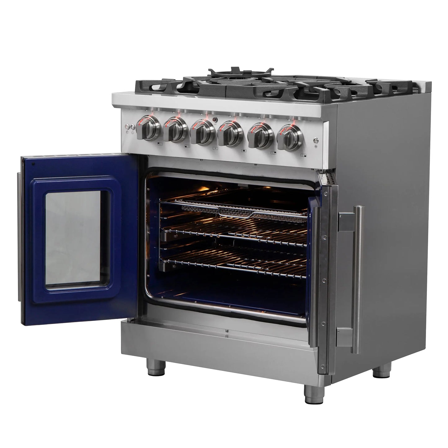 Forno Massimo 30-Inch Freestanding French Door Gas Range, 4 Burners, Convection Oven, Energy Efficient FORNO