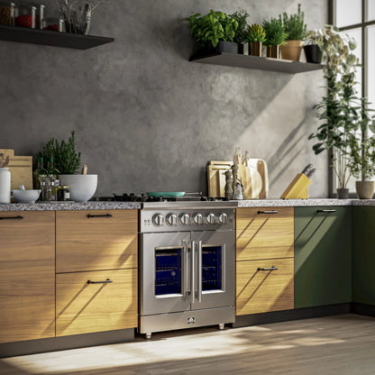 Forno Massimo 30-Inch Freestanding French Door Gas Range, 4 Burners, Convection Oven, Energy Efficient FORNO