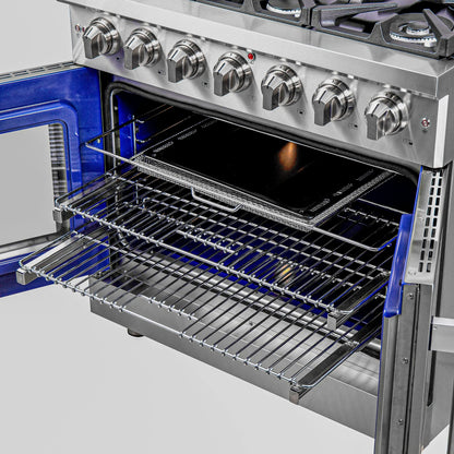 Forno Massimo 36-Inch Freestanding French Door Gas Range, 6 Burners, Convection Oven, Energy Efficient FORNO