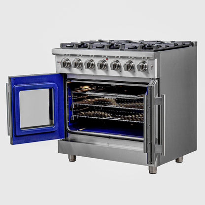 Forno Massimo 36-Inch Freestanding French Door Gas Range, 6 Burners, Convection Oven, Energy Efficient FORNO