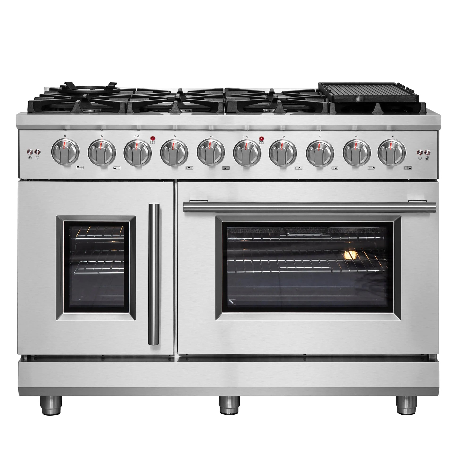 Forno Massimo 48-Inch Freestanding French Door Gas Range, 8 Burners, Convection Oven, Energy Efficient FORNO