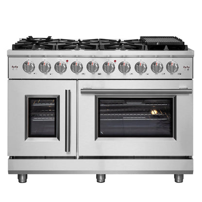 Forno Massimo 48-Inch Freestanding French Door Gas Range, 8 Burners, Convection Oven, Energy Efficient FORNO