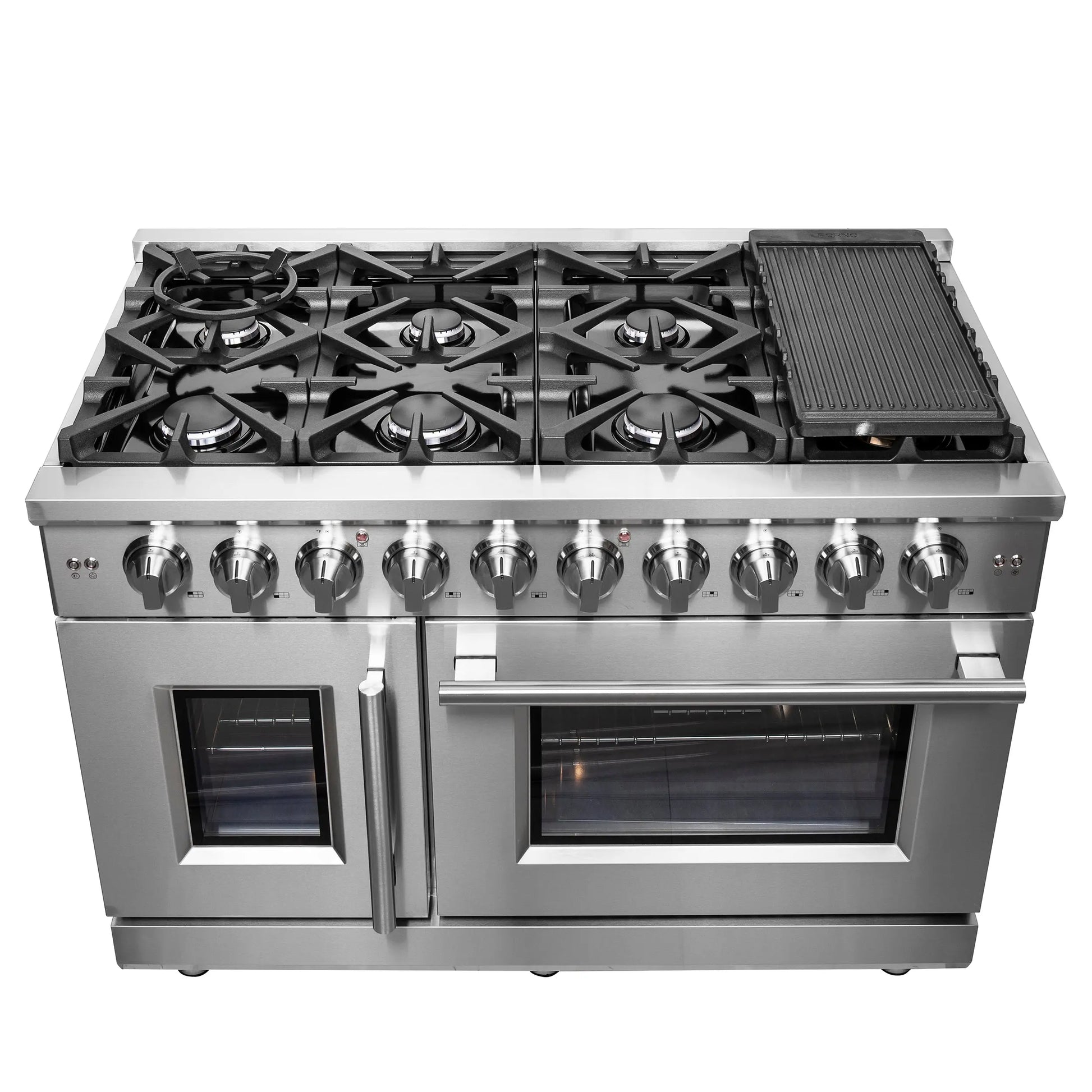 Forno Massimo 48-Inch Freestanding French Door Gas Range, 8 Burners, Convection Oven, Energy Efficient FORNO