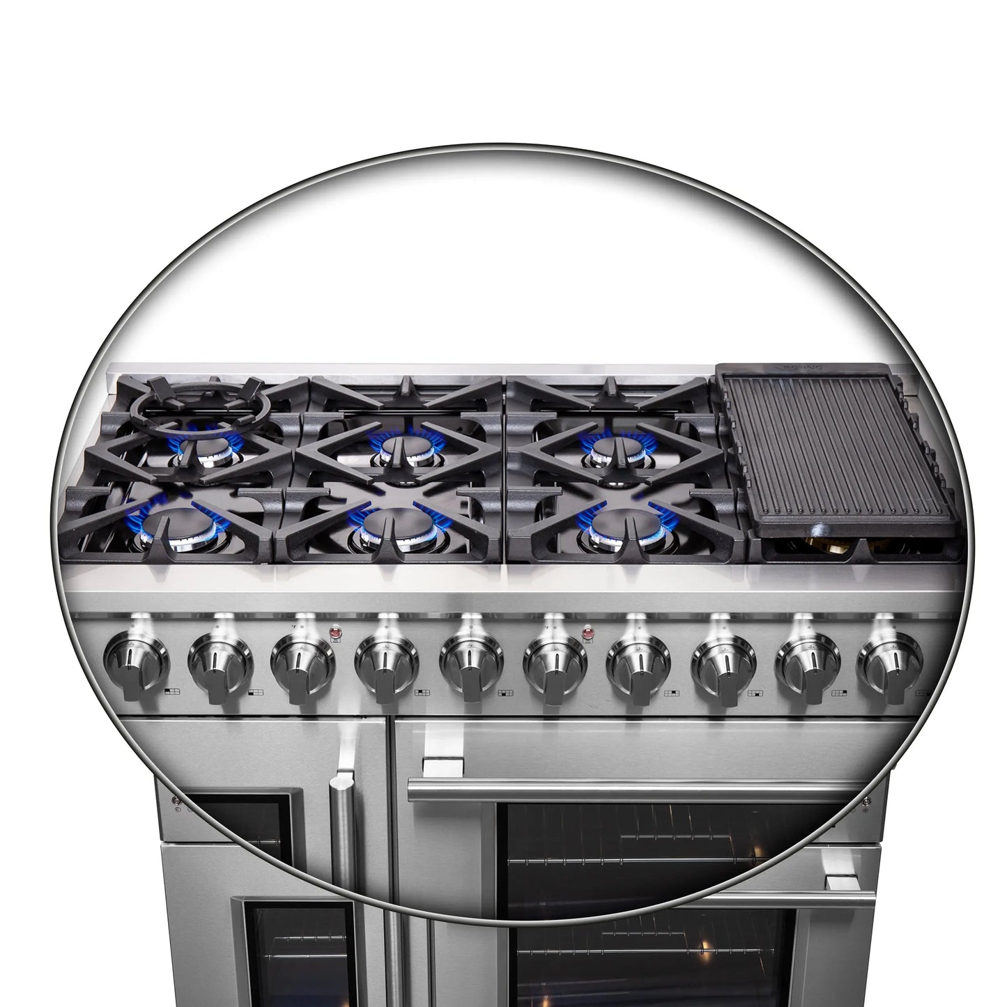 Forno Massimo 48-Inch Freestanding French Door Gas Range, 8 Burners, Convection Oven, Energy Efficient FORNO