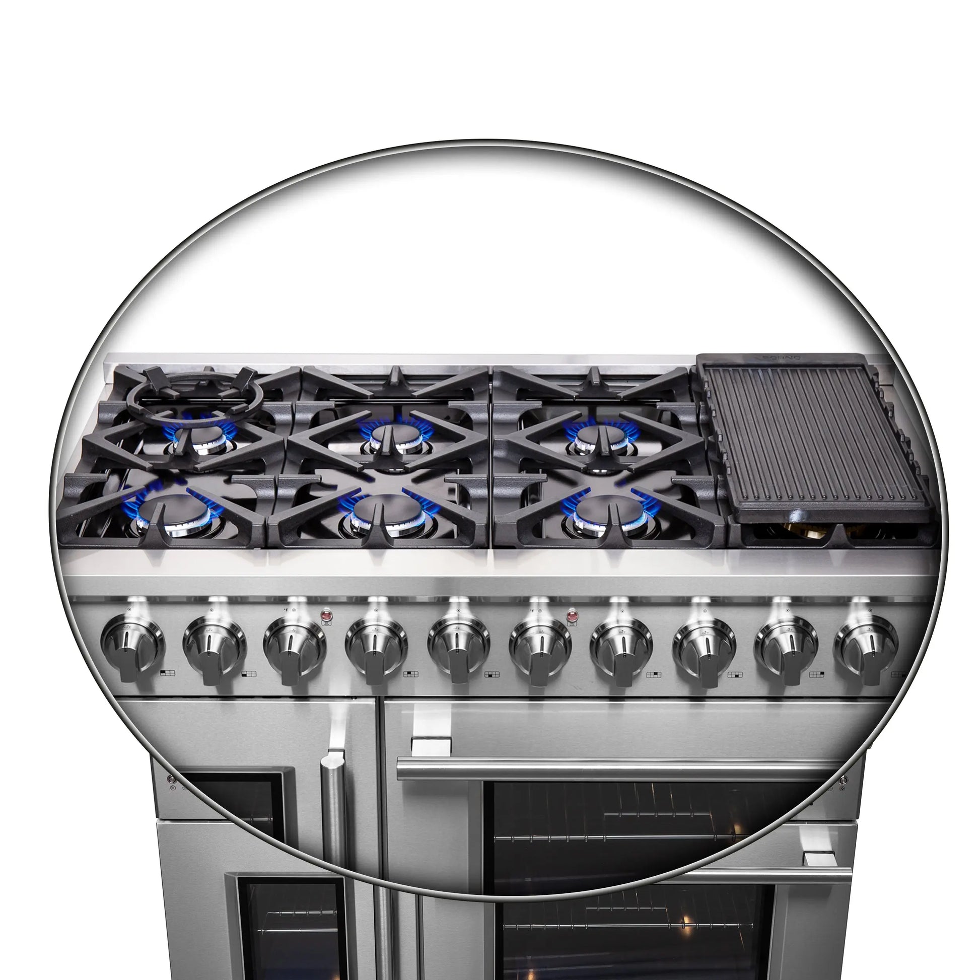 Forno Massimo 48-Inch Freestanding French Door Gas Range, 8 Burners, Convection Oven, Energy Efficient FORNO