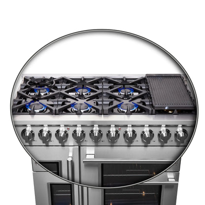 Forno Massimo 48-Inch Freestanding French Door Gas Range, 8 Burners, Convection Oven, Energy Efficient FORNO