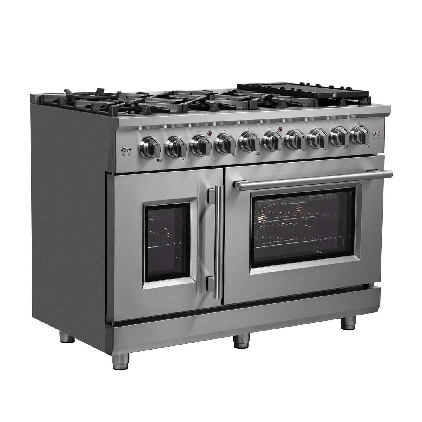 Forno Massimo 48-Inch Freestanding French Door Gas Range, 8 Burners, Convection Oven, Energy Efficient FORNO