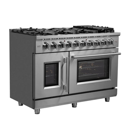 Forno Massimo 48-Inch Freestanding French Door Gas Range, 8 Burners, Convection Oven, Energy Efficient FORNO