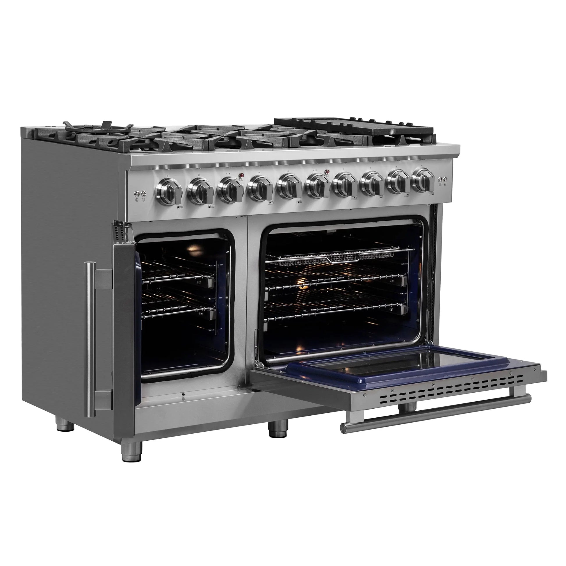Forno Massimo 48-Inch Freestanding French Door Gas Range, 8 Burners, Convection Oven, Energy Efficient FORNO