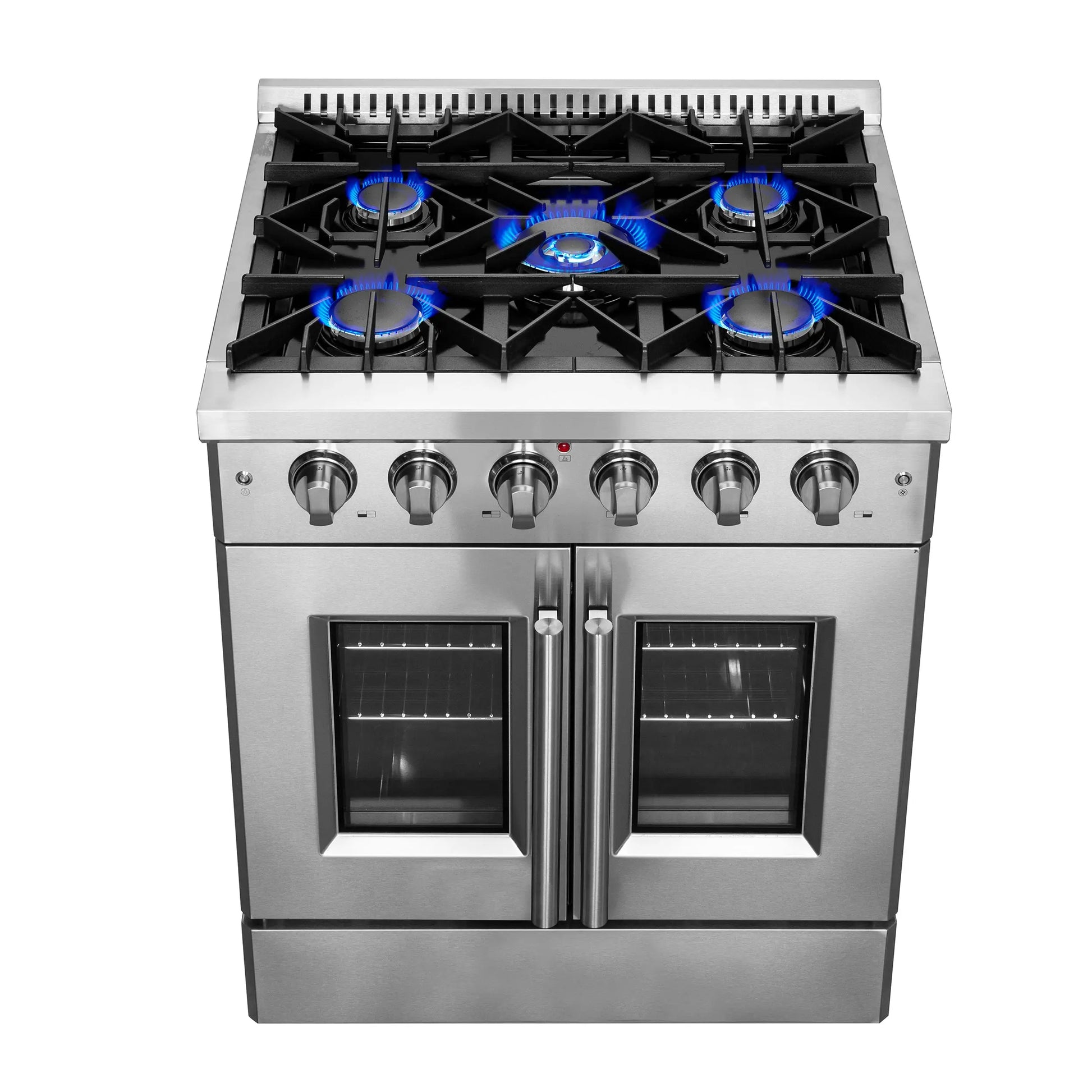 Forno Galiano 30-Inch Freestanding French Door Gas Range, 4 Burners, Convection Oven, Energy Efficient FORNO