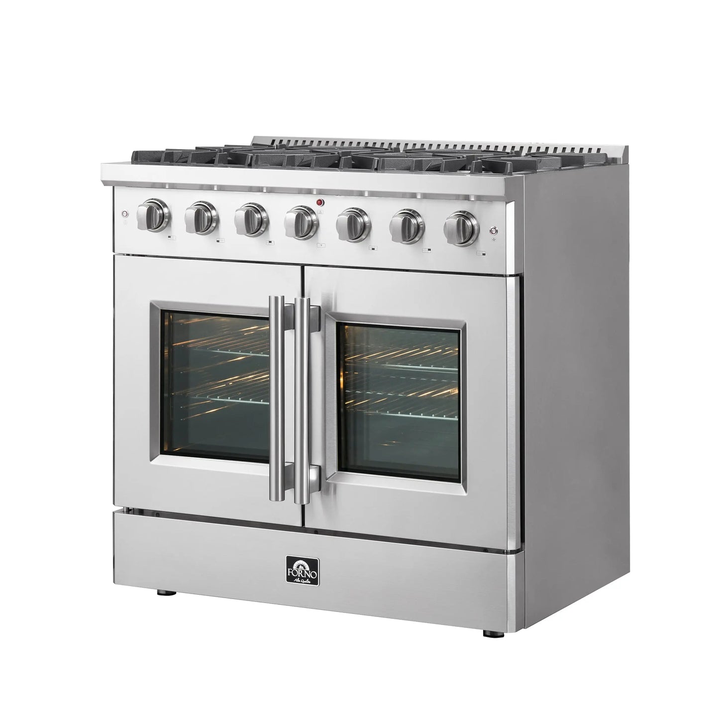 Forno Galiano 36-Inch Freestanding French Door Gas Range, 6 Burners, Convection Oven, Energy Efficient FORNO