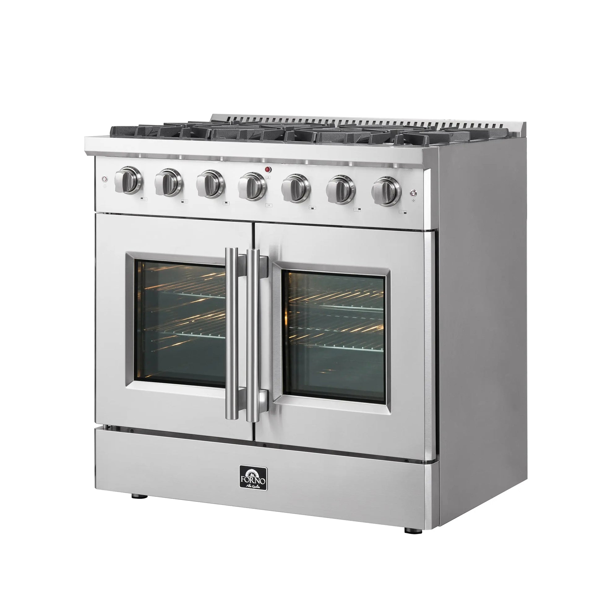 Forno Galiano 36-Inch Freestanding French Door Gas Range, 6 Burners, Convection Oven, Energy Efficient FORNO