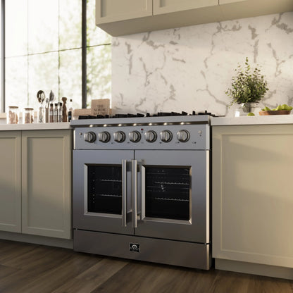Forno Galiano 36-Inch Freestanding French Door Gas Range, 6 Burners, Convection Oven, Energy Efficient FORNO
