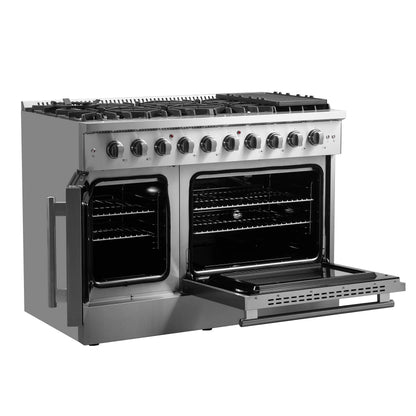 Forno Galiano 48-Inch Freestanding French Door Gas Range, 8 Burners, Griddle, Convection Oven, Energy Efficient FORNO