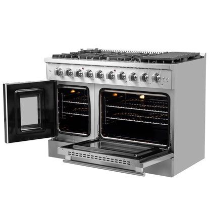 Forno Galiano 48-Inch Freestanding French Door Gas Range, 8 Burners, Griddle, Convection Oven, Energy Efficient FORNO