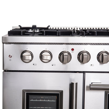 Forno Galiano 48-Inch Freestanding French Door Gas Range, 8 Burners, Griddle, Convection Oven, Energy Efficient FORNO