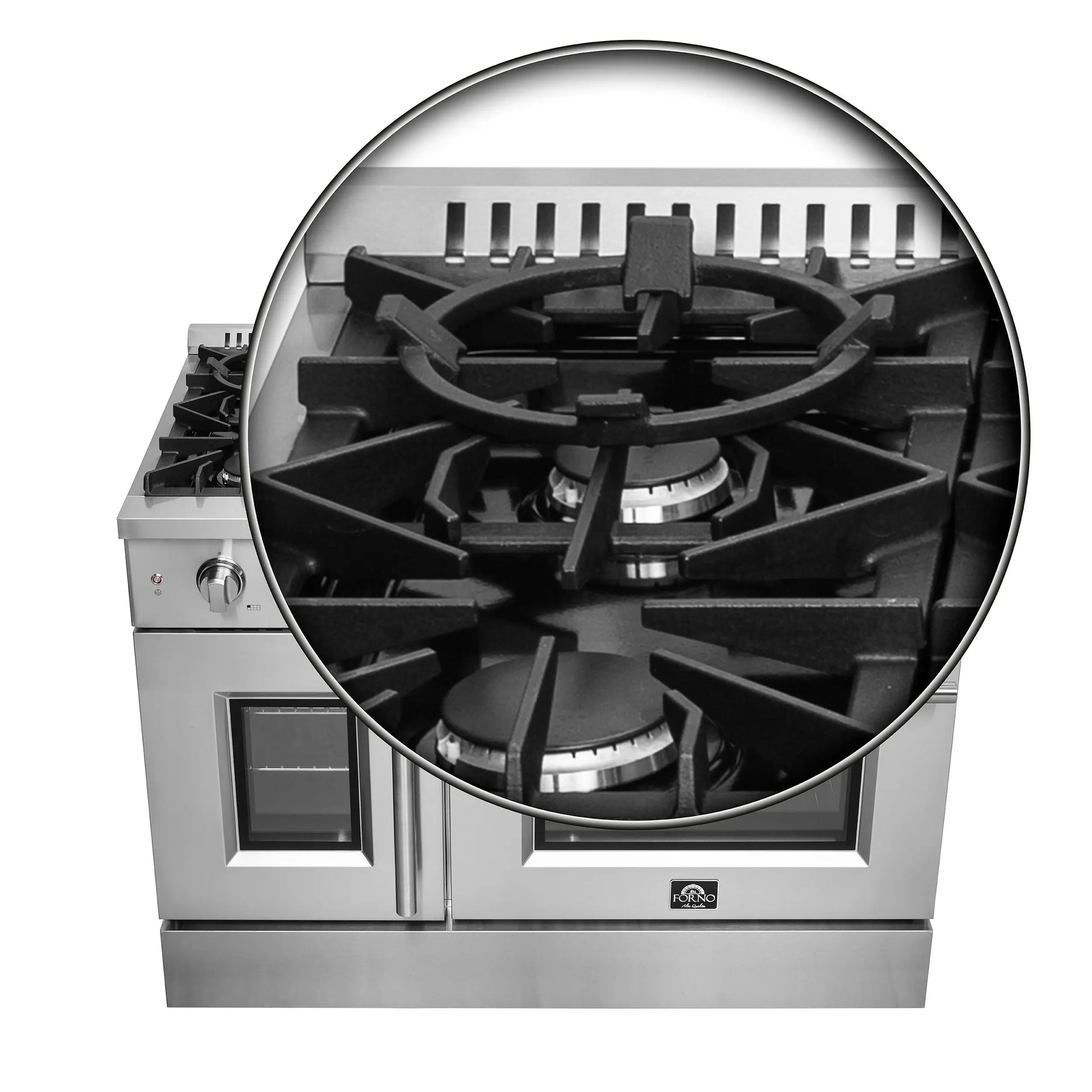Forno Galiano 48-Inch Freestanding French Door Gas Range, 8 Burners, Griddle, Convection Oven, Energy Efficient FORNO