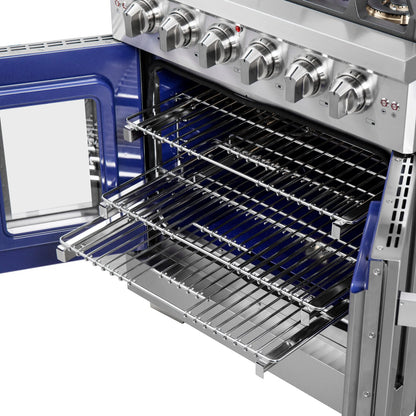 Forno Capriasca 30-Inch Freestanding French Door Gas Range, 4 Burners, Convection Oven, Energy Efficient FORNO