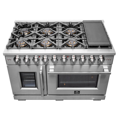 Forno Capriasca 48-Inch Freestanding French Door Gas Range, 8 Burners, Convection Oven, Energy Efficient FORNO