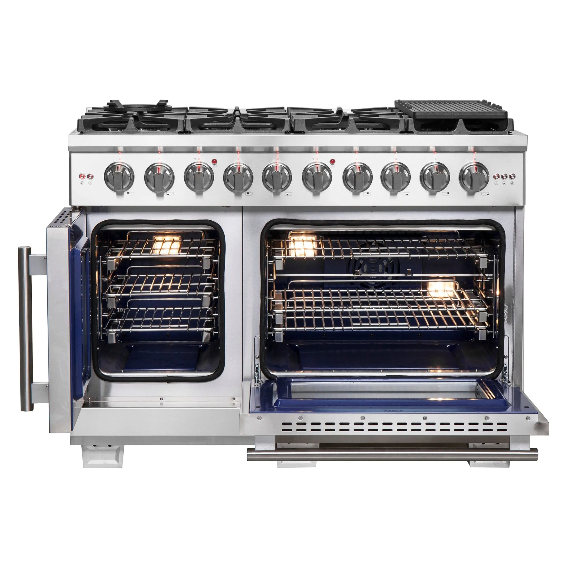 Forno Capriasca 48-Inch Freestanding French Door Gas Range, 8 Burners, Convection Oven, Energy Efficient FORNO
