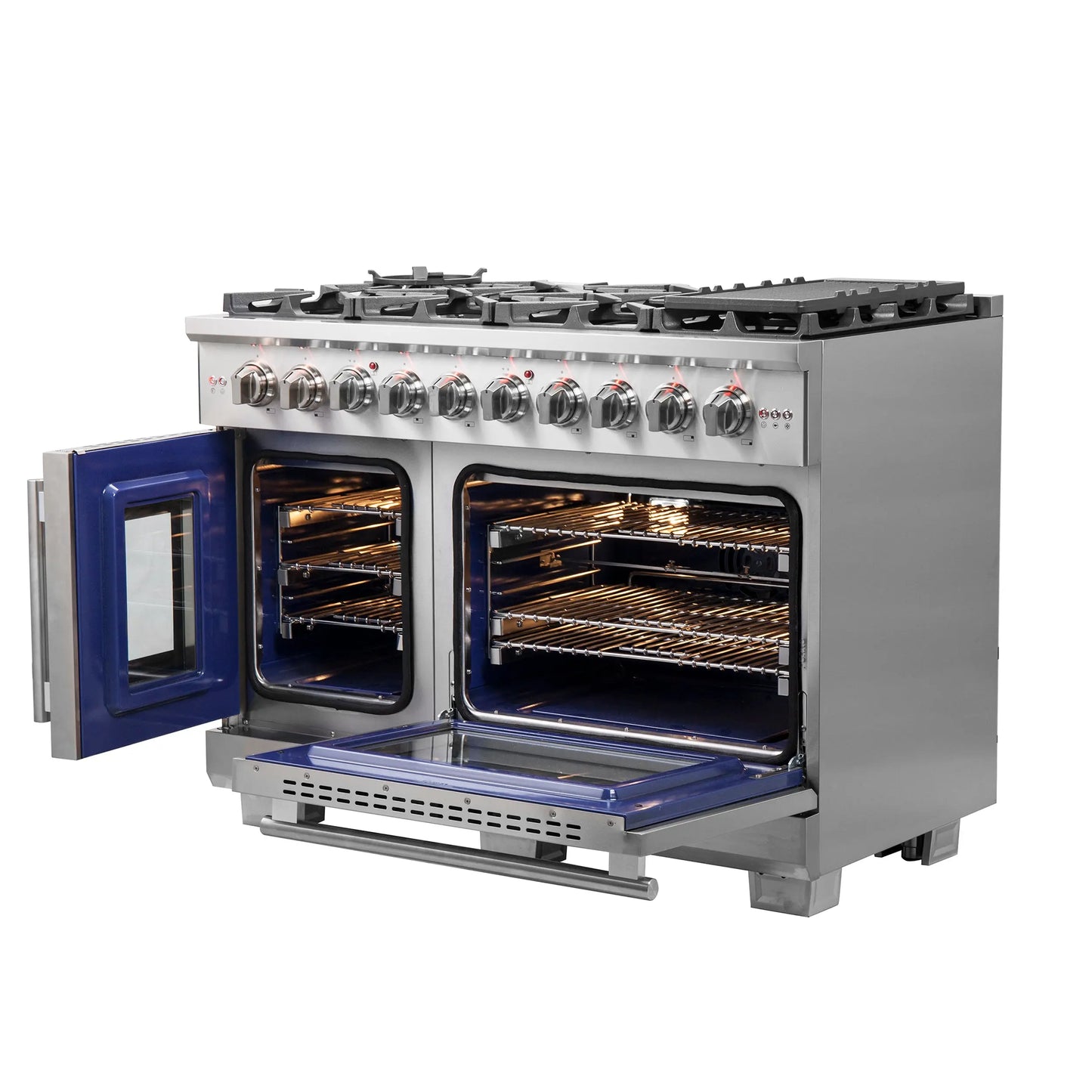 Forno Capriasca 48-Inch Freestanding French Door Gas Range, 8 Burners, Convection Oven, Energy Efficient FORNO