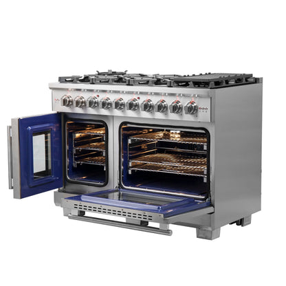 Forno Capriasca 48-Inch Freestanding French Door Gas Range, 8 Burners, Convection Oven, Energy Efficient FORNO