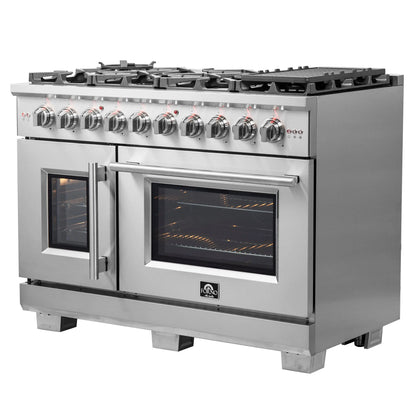 Forno Capriasca 48-Inch Freestanding French Door Gas Range, 8 Burners, Convection Oven, Energy Efficient FORNO