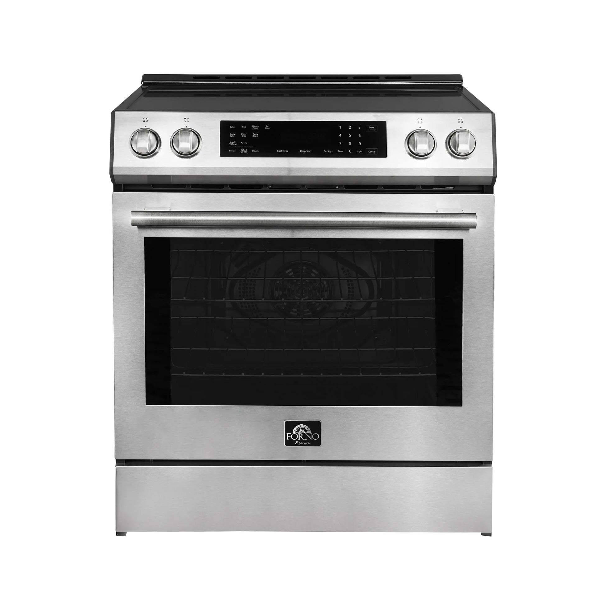 Forno Donatello Espresso 30-Inch Slide-In Stainless Steel Induction Range, Convection Oven, 5 Cooking Zones, Touch Control Panel FORNO