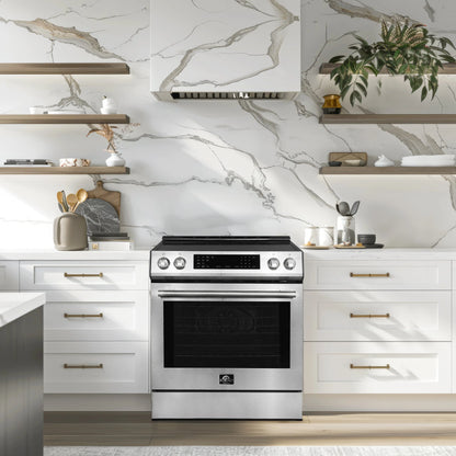 Forno Donatello Espresso 30-Inch Slide-In Stainless Steel Induction Range, Convection Oven, 5 Cooking Zones, Touch Control Panel FORNO